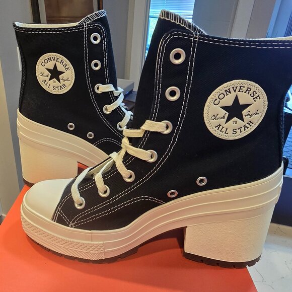 Converse Chuck 70 De Luxe Heel Hi Platform Shoes Women's 8 Black White NEW - Picture 1 of 9